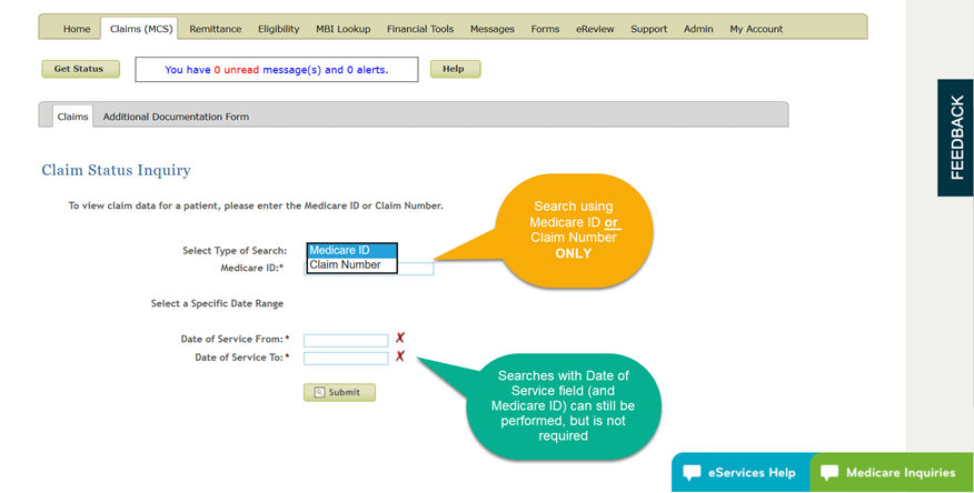 Railroad Providers - eServices Part B Claims Search Enhancements: New ...